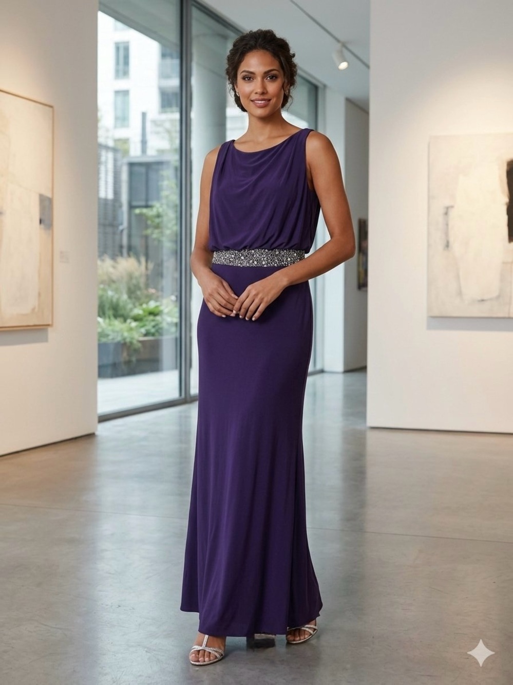 💜NWT 12 Elegant Purple JS Boutique Evening Gown with Beaded Waist